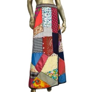 On-of-a-kind vintage patchwork maxi wrap skirt colorful/colorful/multi pattern